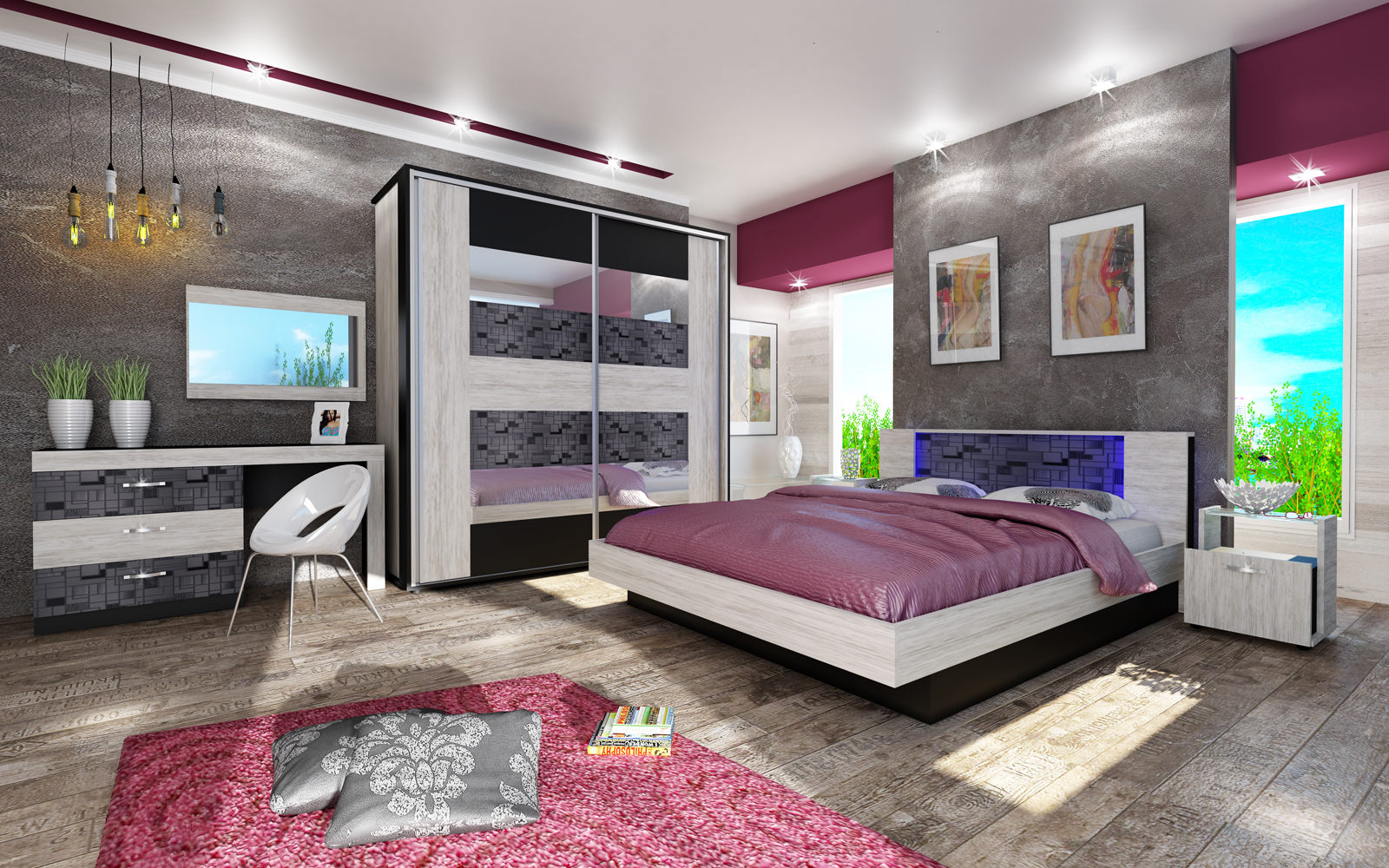 Σετ Κρεβατοκάμαρας 5 τεμαχίων 160/200, Como με ΔΩΡΟ συρταριέρα, 245x213,5x80 εκ., Genomax - Στρώμα ορθοπεδικό με βάση